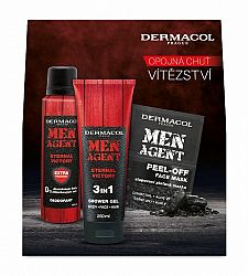 Dermacol Men Agent sprchový gél na tvár, telo a vlasy pre mužov 250 ml + zlupovacia pleťová maska s aktívnym uhlím pre mužov 10 ml + dezodorant v spreji pre mužov 150 ml