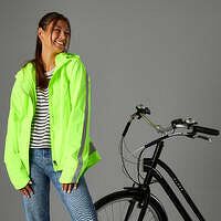 BTWIN Dámska mestská cyklistická bunda do dažďa 500 reflexná žltá, certifikovaná OOP ZELENÁ L