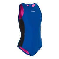 WATKO Dievčenské plavky na vodné pólo 500 jednodielne modré MODRÁ 123-130cm 7-8R